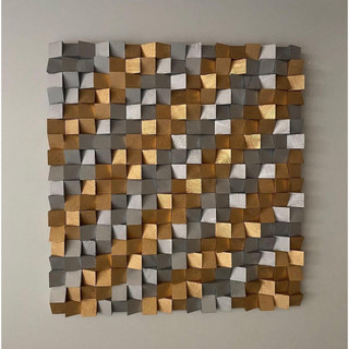 Tranh Gỗ Vuông Thủ Công Treo Tường Màu Vàng Gold Bạc - Trau Decor 032