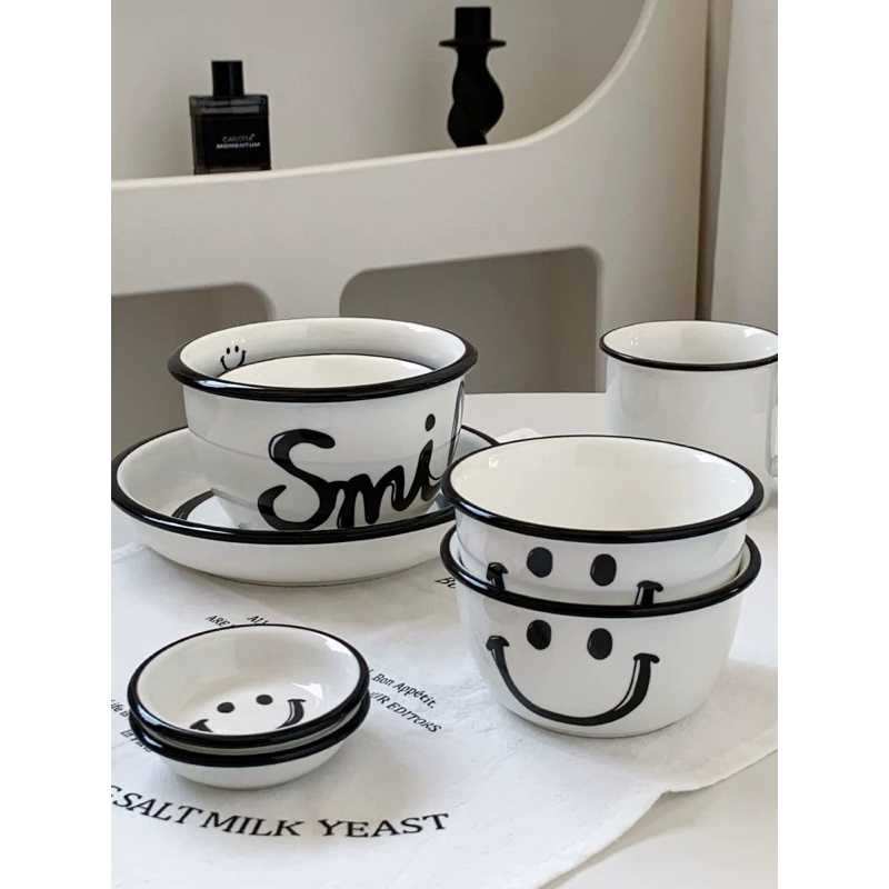 Bộ bát đĩa hoạ tiết đen trắng Smile Tableware phong cách Bắc Âu