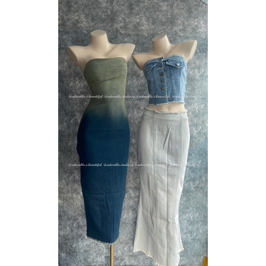 Đầm Jeans Dài Xanh Loang Xẻ Sang Trọng,Đầm Quây Dài Họa Tiết Loang Hot Trend Y2K Ulzzang