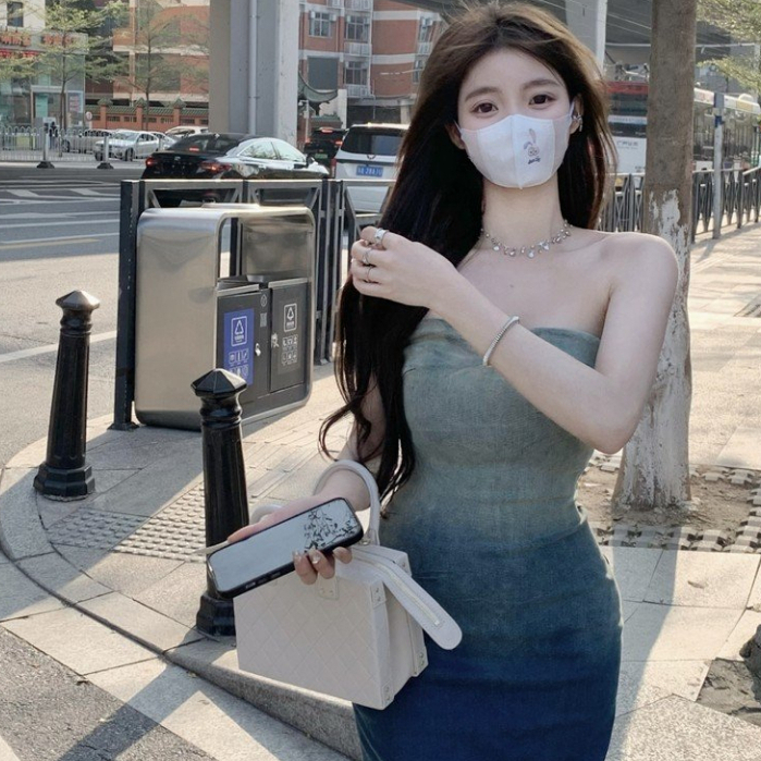 Đầm Jeans Dài Xanh Loang Xẻ Sang Trọng,Đầm Quây Dài Họa Tiết Loang Hot Trend Y2K Ulzzang