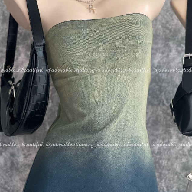 Đầm Jeans Dài Xanh Loang Xẻ Sang Trọng,Đầm Quây Dài Họa Tiết Loang Hot Trend Y2K Ulzzang