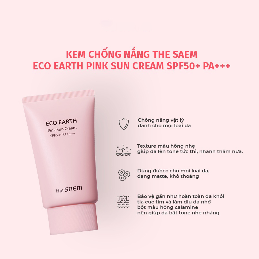 Kem Chống Nắng THE SAEM Eco Earth Pink Sun Cream 50ml | BigBuy360 - bigbuy360.vn