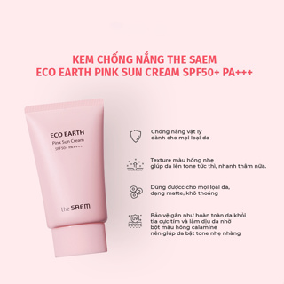Kem Chống Nắng THE SAEM Eco Earth Pink Sun Cream 50ml