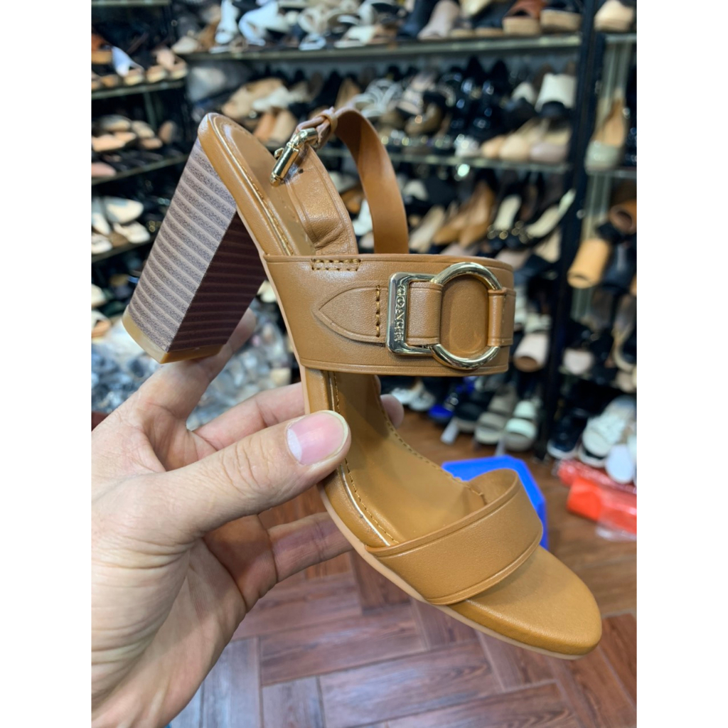 Sandal Nữ Da Thật Gót Trụ Cao 7cm Dép Quai Ngang