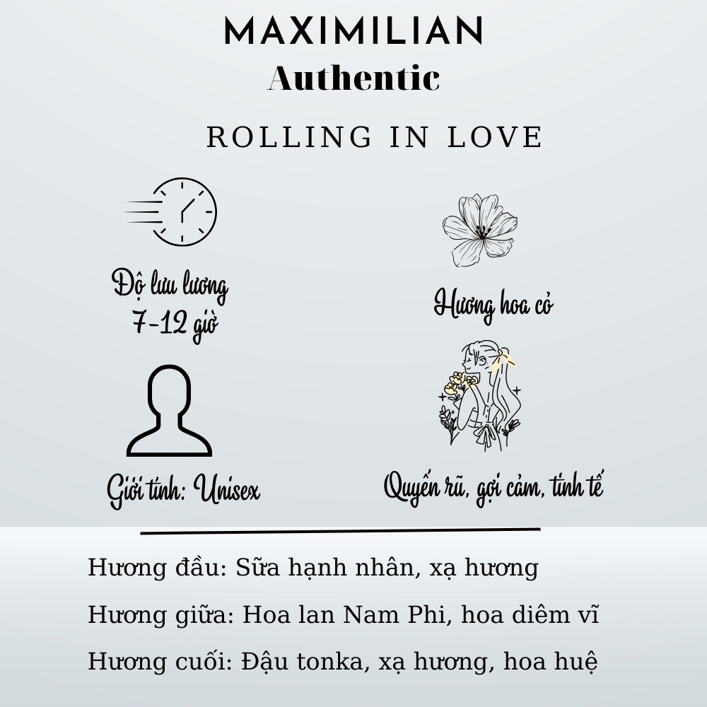 Nước hoa nam nữ unisex rolling in love 10ml tinh dầu nước hoa cao cấp ngọt ngào lưu hương lâu