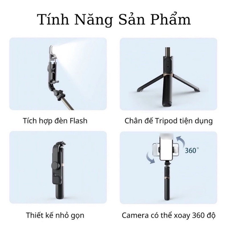 Gậy chụp ảnh tự sướng Q07 3 chân có đèn led, gậy chụp hình selfie đa năng có điều khiển bluetooth từ xa