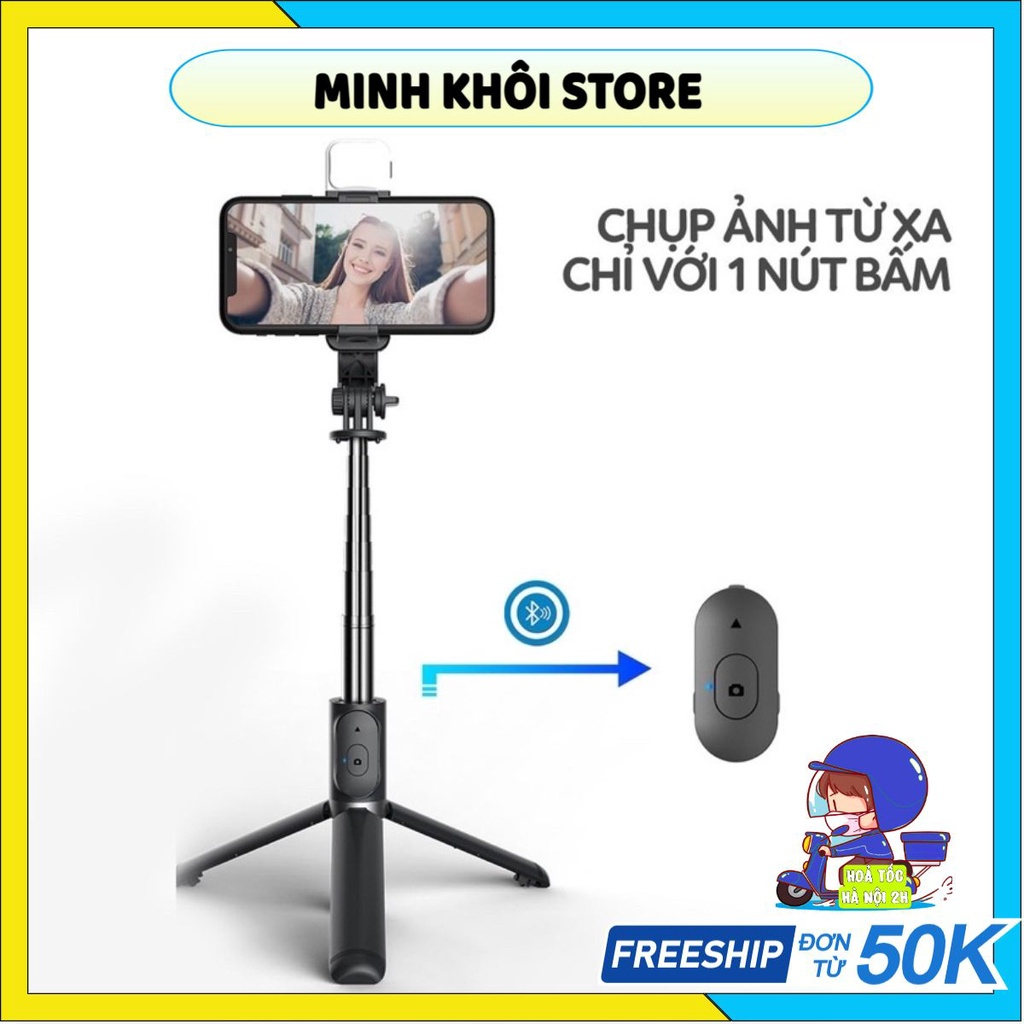 Gậy chụp ảnh tự sướng Q07 3 chân có đèn led, gậy chụp hình selfie đa năng có điều khiển bluetooth từ xa