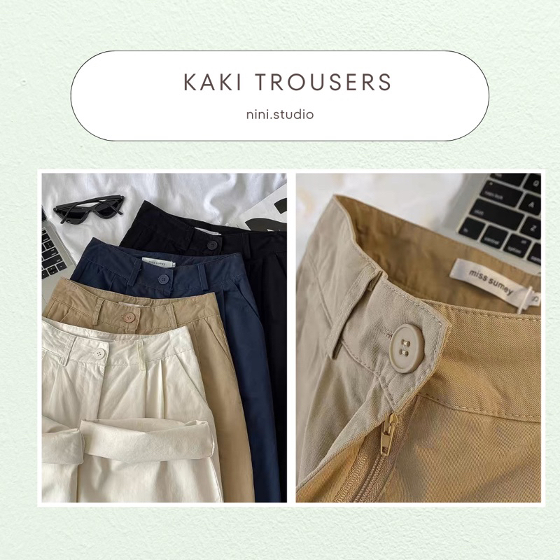 nini.studio - Quần suông ống rộng kaki thô