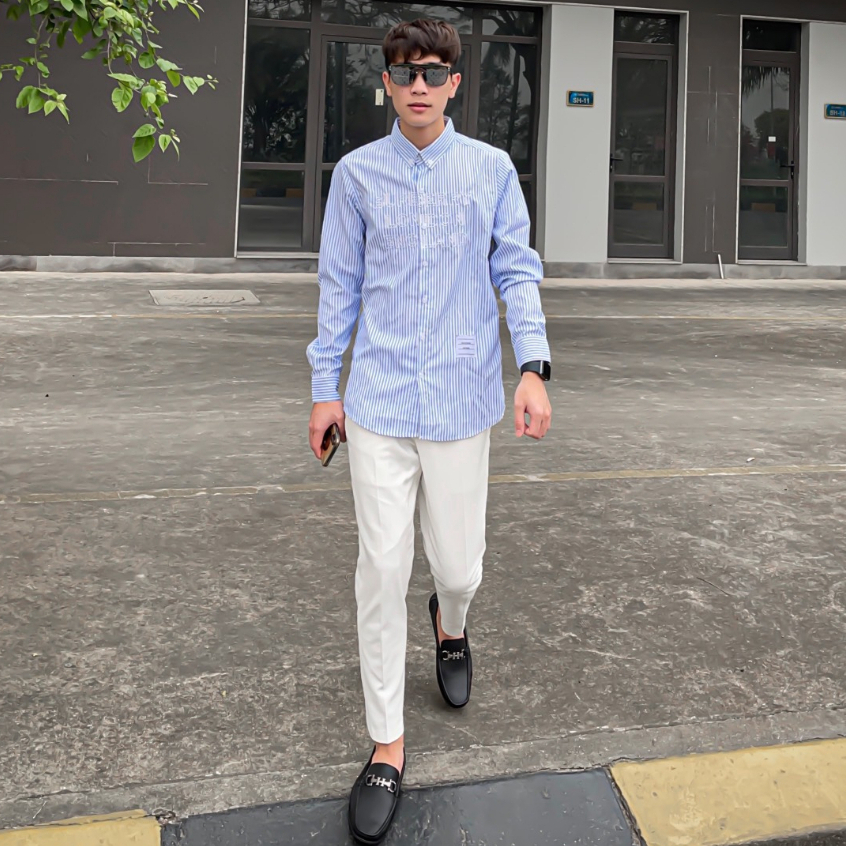 Áo Sơ Mi Nam Bbr Kẻ Xanh Siêu Cấp - Sơ Mi Nam Bbr Hoạ Tiết Thêu Chữ Ngực Cao Cấp | BigBuy360 - bigbuy360.vn