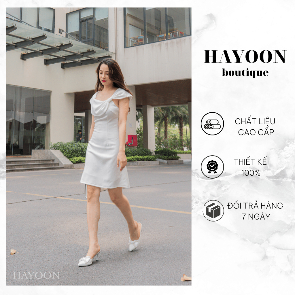 Đầm Công Sở HAYOON Thiết Kế Cách Điệu Cổ Tròn Tôn Dáng Và Thanh Lịch Mẫu Mới 2023