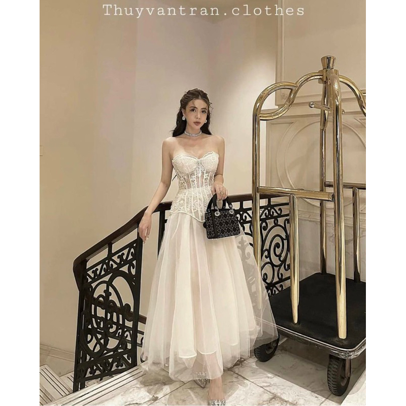😘😘 SÉT ÁO REN TRẮNG CÚP NGỰC + CHÂN VÁY MIDI LƯỚI