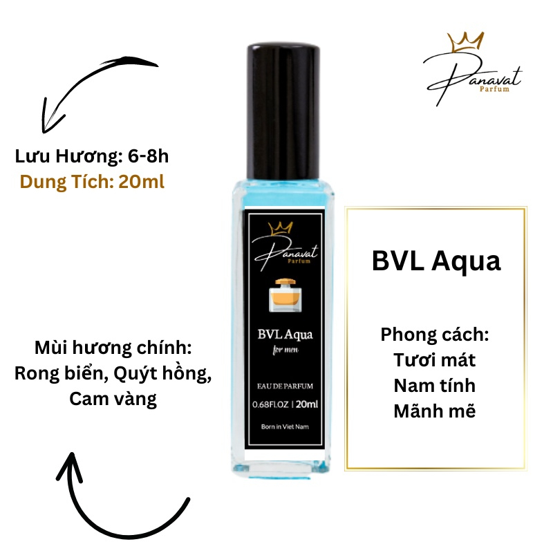 Tinh Dầu Thơm BVL Aqua 20ml Nước Hoa Nam Dạng Xịt Tươi Mát Nhẹ Nhàng Sảng Khoái