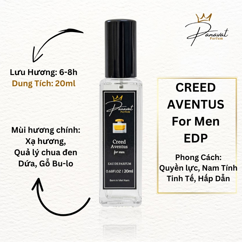 Tinh Dầu Thơm Creed Aventus Chính Hãng Panavat 20ml Dạng Xịt Nước Hoa Nam Thơm Lâu Quyền Lực Mạnh Mẽ