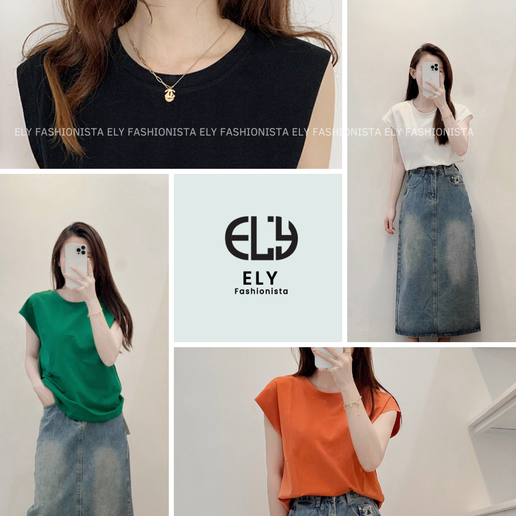 Áo phông nữ cổ tròn cotton tay hến sát nách phong cách hàn quốc from rộng ba lỗ thun trơn basic ELY210.