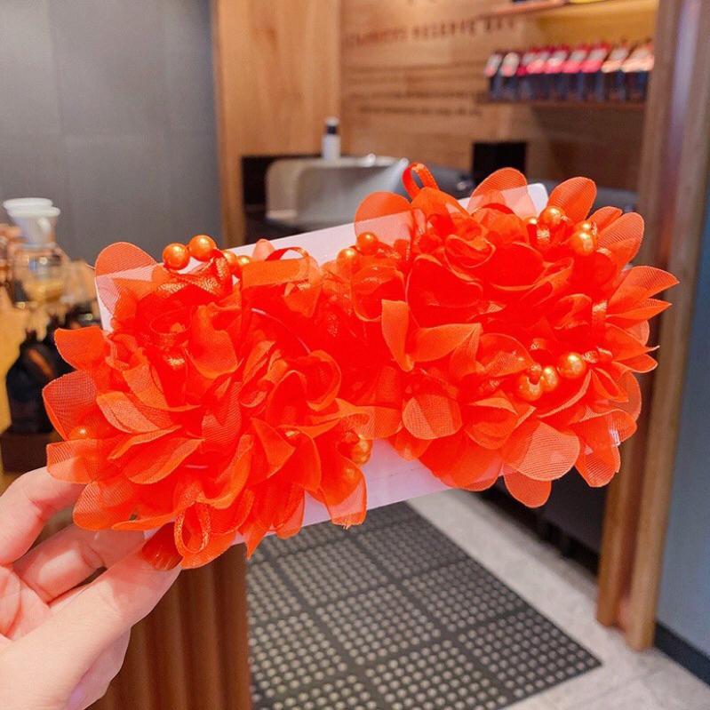 Dây cột tóc, dây bông hoa cho bé đi múa đính đá nhiều màu sắc