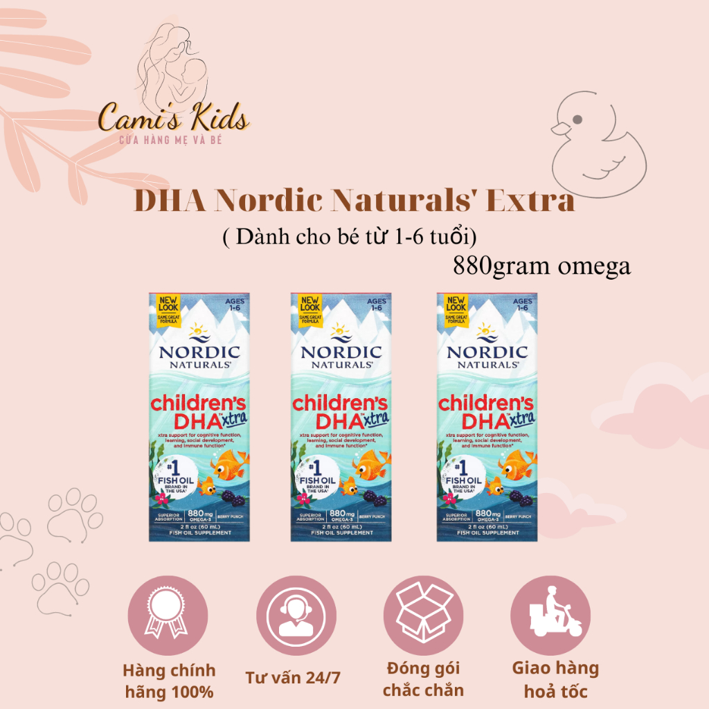 Siro DHA Nordic Xtra Children Nordic Naturals cho bé từ 1 tuổi hương berry 60ml