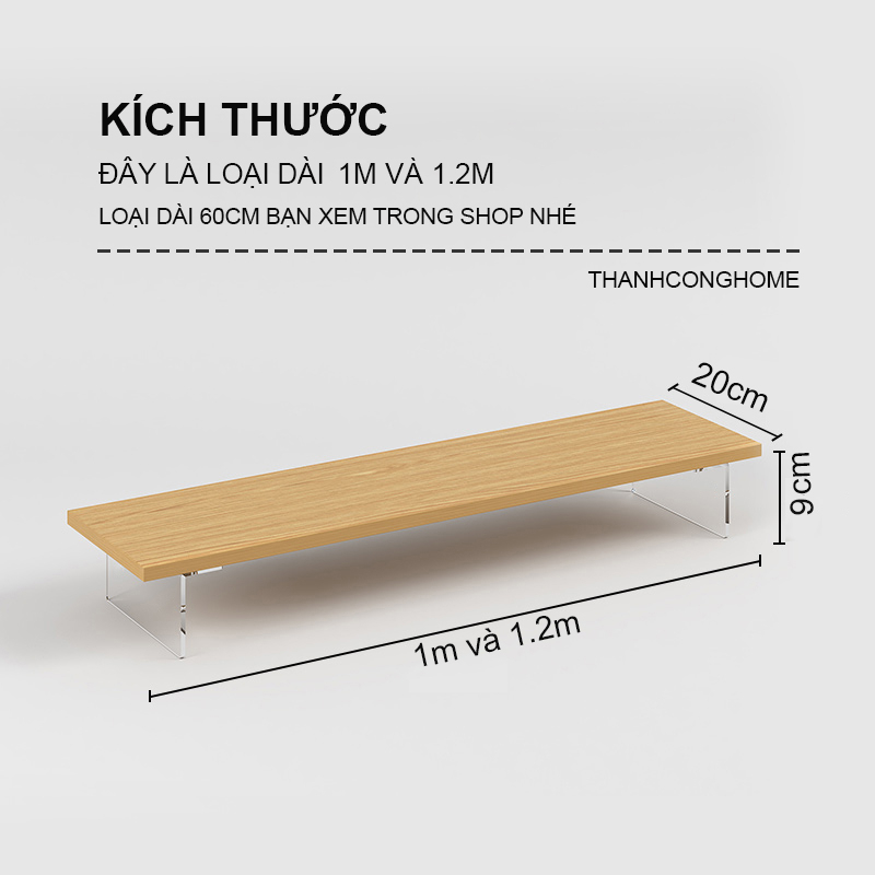 (Dài 1M và 1.2M) Kệ Để Màn Hình Máy Tính Chân MICA Trong, Kệ Máy Tính Để Bàn Decor Bàn Làm Việc Siêu Chất