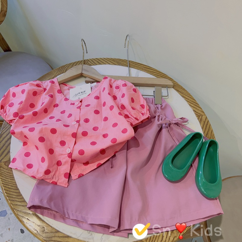 sét áo bi hồng quần ống rộng bé gái