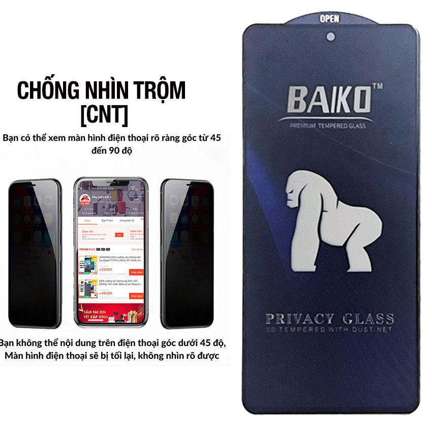 Cường lực Baiko Chống nhìn trộm OPPO Reno 3/ 3Pro Reno 5/ 6/ 6 5G/ 7/ 7z 5G/ 8/ 8z/ 8T 4G/ 8 Pro  - Khóm phụ kiện