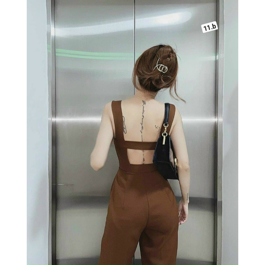 Jumpsuit tây dài ống rộng 2 dây khoét lưng đơn giản, quyến rũ dành cho tình yêu diện đi chơi siêu xinh