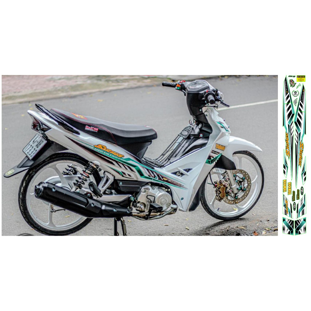 Tem rời sirius dán xe trắng , mẫu tem chỉ xanh đen đẹp