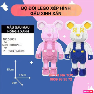 COMBO 1 HỘP 2 GẤU - Lego Gấu Bearbrick 35cm kèm  Búa Mô Hình Lắp Ráp 3d Nhân Vật Khổng Lồ Size Cỡ To Lớn Cute Đẹp Giá Rẻ