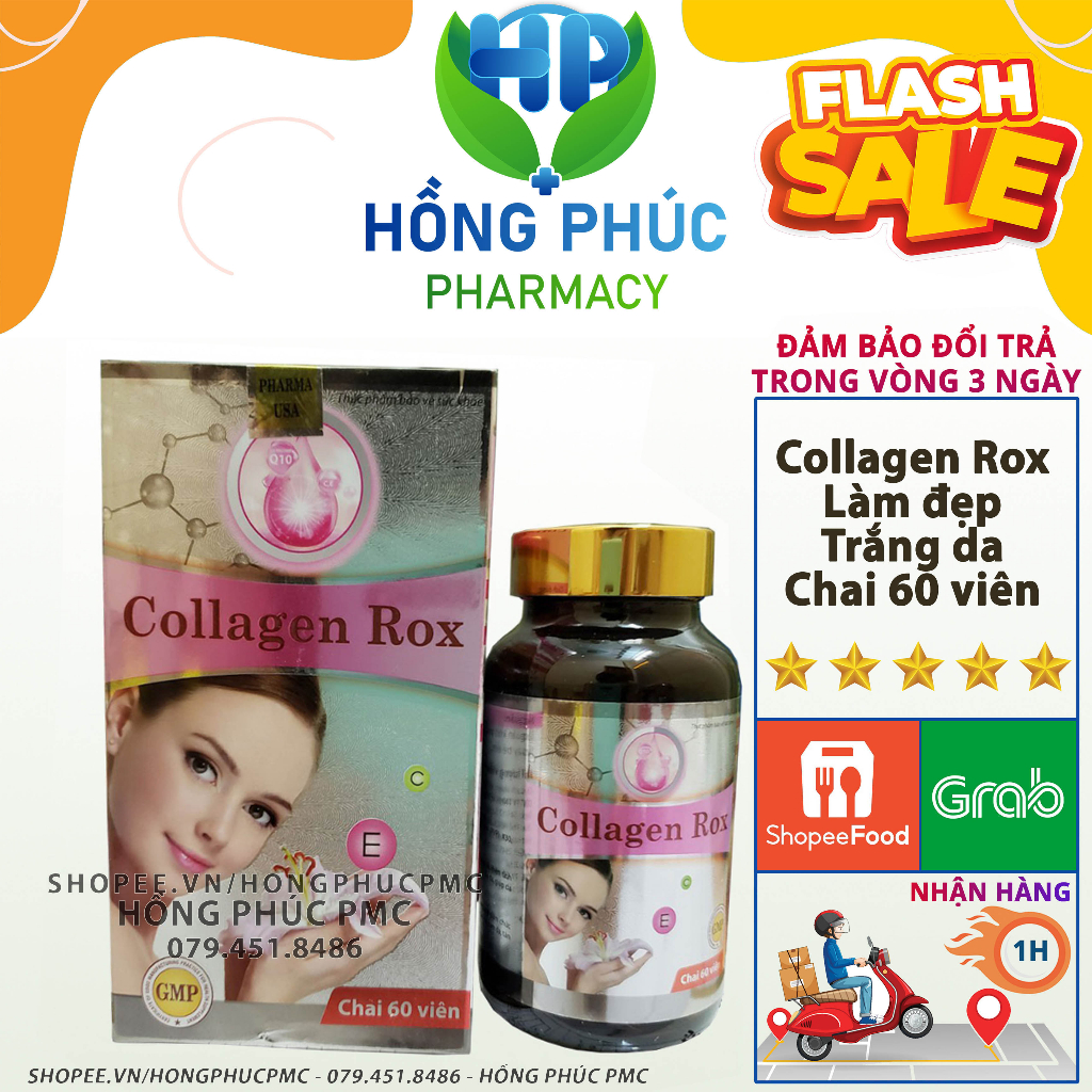 Viên uống trắng da Collagen Rox 60 viên đẹp da chống lão hóa chăm sóc da mặt bổ sung collagen vitamin c a