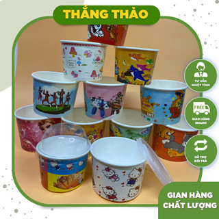 Lốc 100 tô giấy, ly giấy đựng kem 240ml, 280ml. 360ml, 480ml in sẵn có nắp chịu lạnh