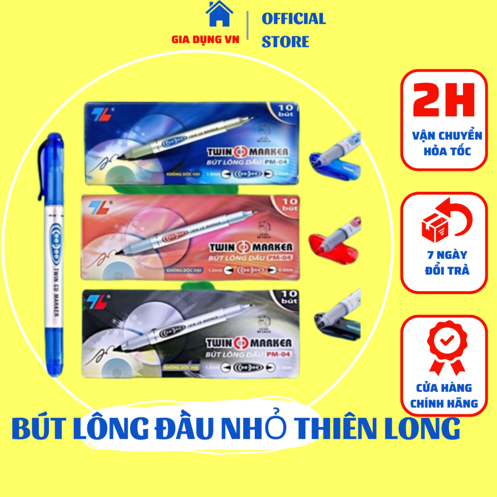Bút Lông Dầu Đầu Nhỏ Thiên Long PM-04. Bút Dạ  2 Đầu