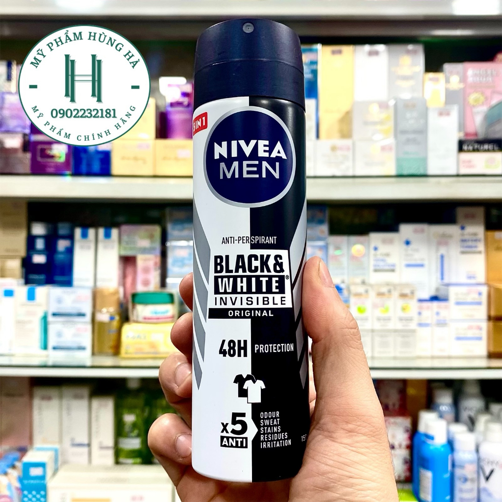 Xịt khử mùi Nivea Men Black & White Invisible Original, giảm vệt ố vàng, khử mùi, ngăn tiết mồ hôi 150ml