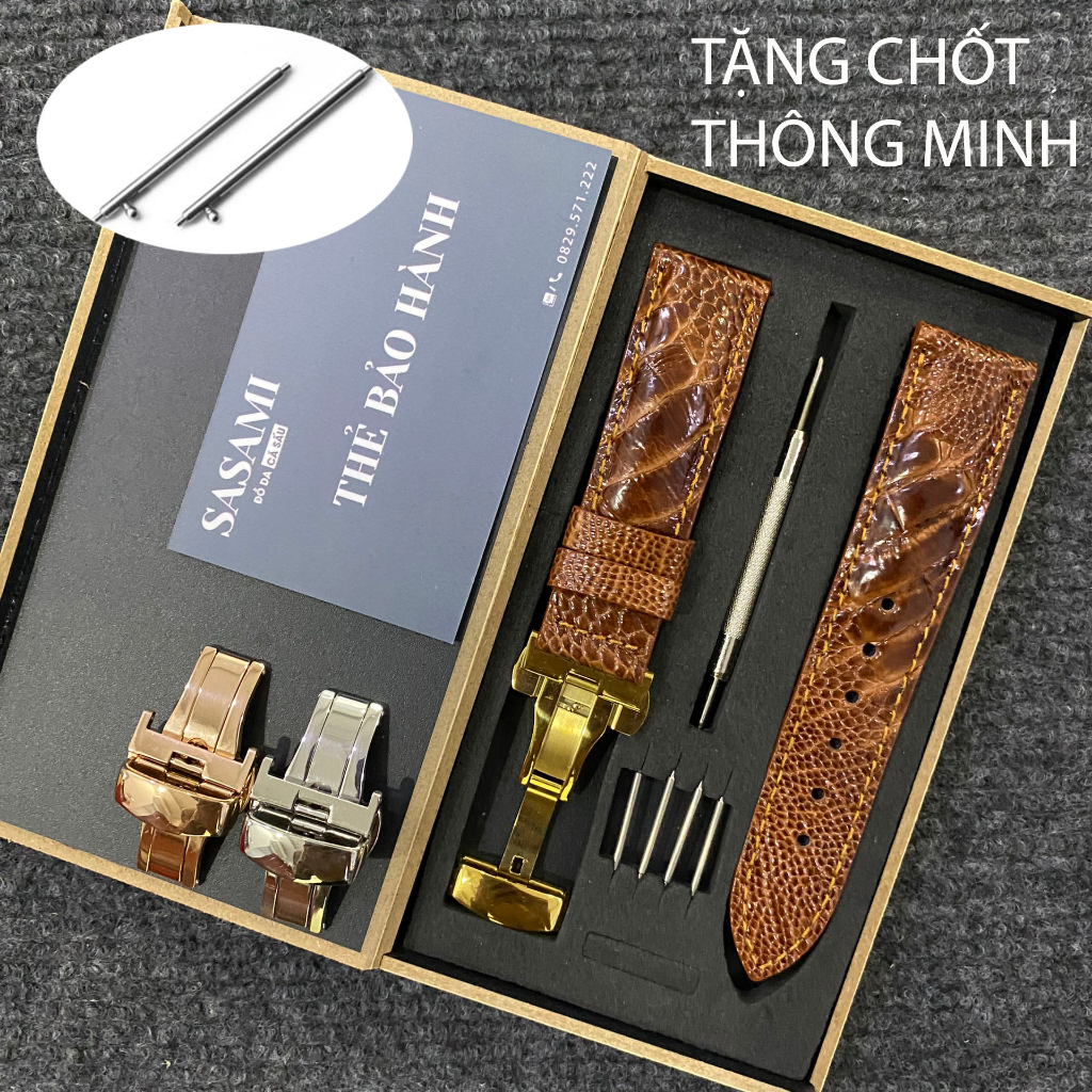 Đ21. Dây đồng hồ nam Size 19,21 Vảy Chân DA ĐÀ ĐIỂU, TẶNG 1 HỘP,2 CHỐT THÔNG MINH và 1 CÂY THAY DÂY