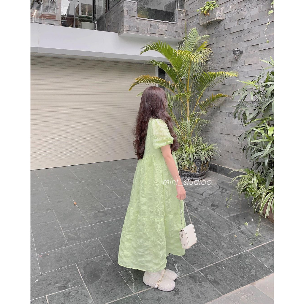 Váy Đầm Babydoll Dáng Dài Maxi Tay Bồng Chất Vải Tơ Mềm Mịn Thoáng Mát Phong Cách Dễ Thương Baby