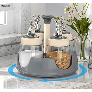 Hũ đựng gia vị bunny xoay thuỷ tinh set 4 hũ