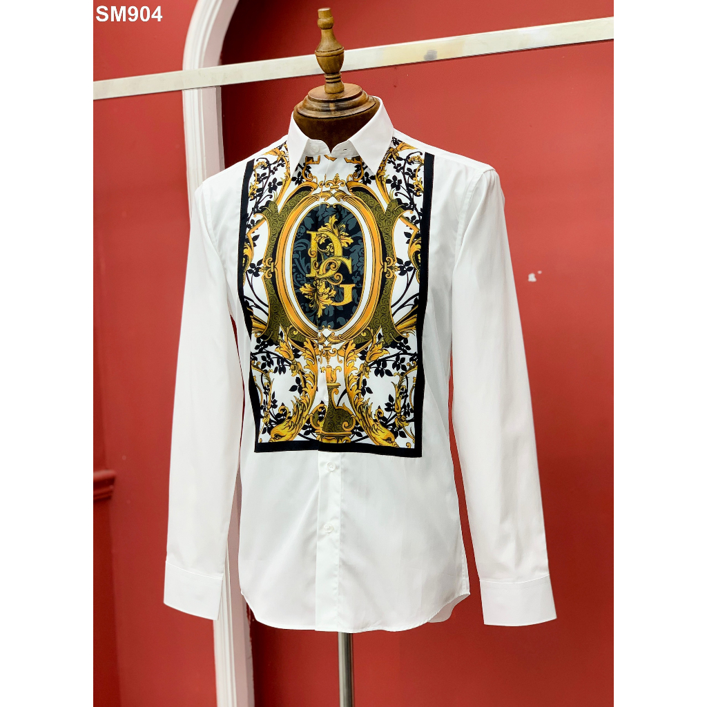 Áo sơ mi dài tay Dolce Gabbana họa tiết quý tộc logo DG ngực LA 1-1 on web