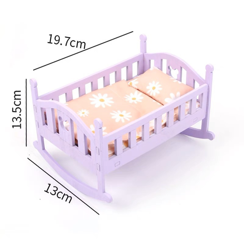 GIƯỜNG NGỦ gỗ ép CAO CẤP dành cho búp bê 17cm hoặc nhỏ hơn mô hình nhà búp bê trang trí nhà cửa nội thất búp bê