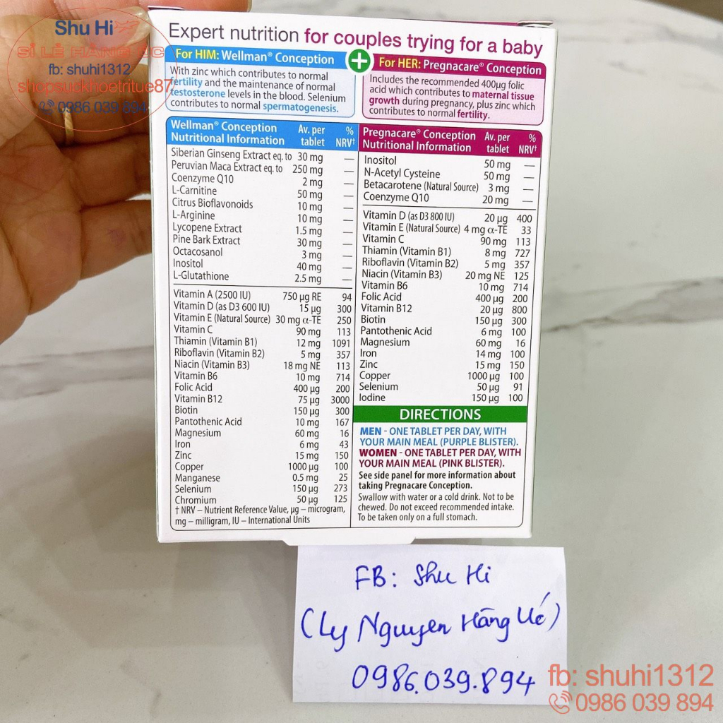 Viên uống tăng khả năng thụ thai Pregnacare Him Her Conception Anh - giúp tăng khả năng thụ thai cho cả nam và nữ