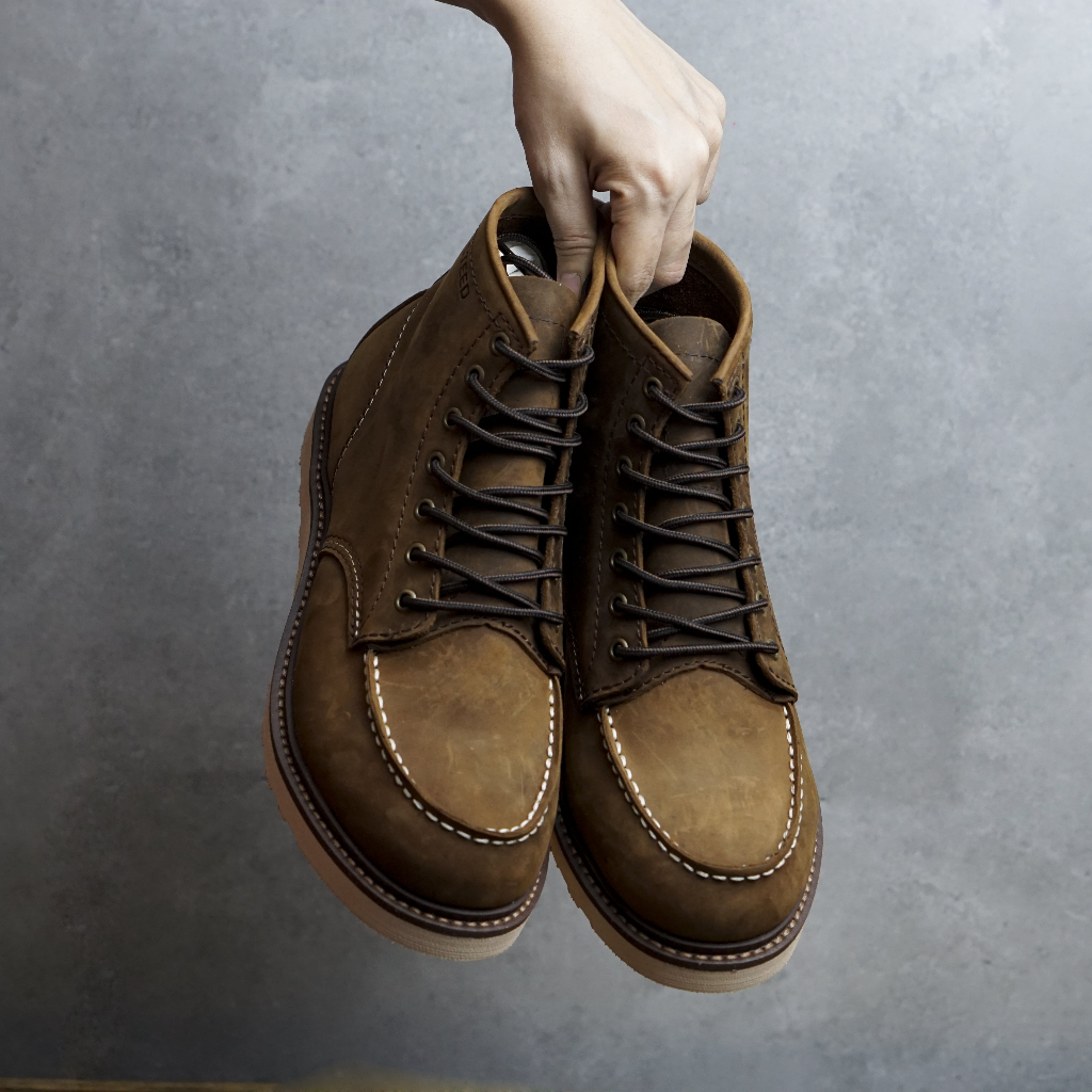 Giày boots  nam  cổ cao moctoe da bò sáp đế cao su non tăng chiều cao 4,5cm