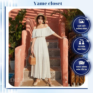 Váy maxi trễ vai dáng dài đi biển, đầm đi biển chất cotton lụa hàn cao cấp YAME - VK01