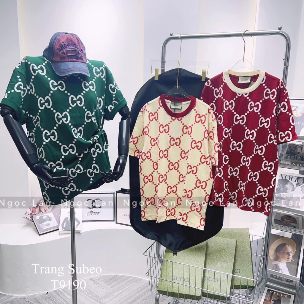 Aó thun nam nữ GUCCI in full áo 3 màu -áo phông qc bo viền chất liệu cotton mềm
