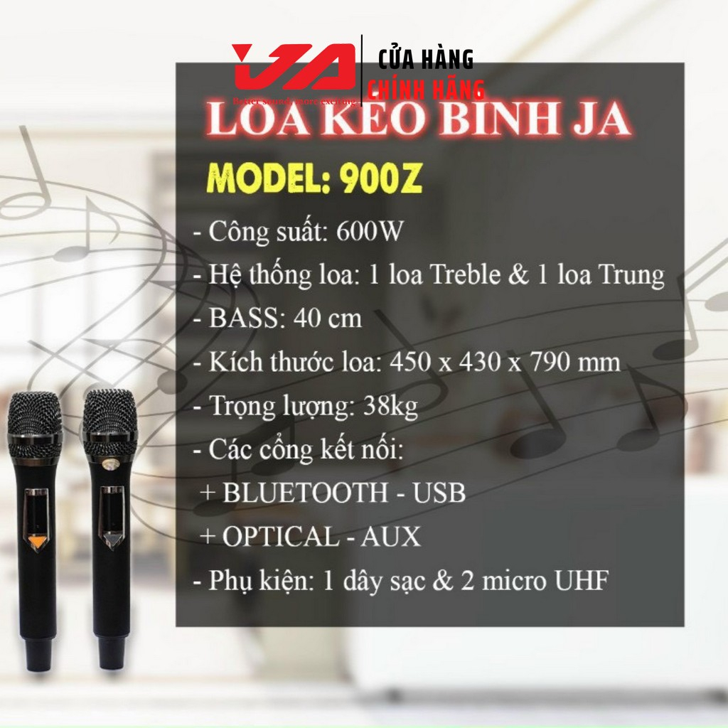 Loa Kéo Hát Karaoke Công Suất Lớn JA 900Z 600W Chính Hãng Tặng Kèm 2 Micro, Âm Thanh Ngoài Trời Tuyệt Đỉnh - Ja Audio