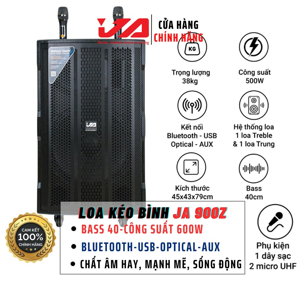 Loa Kéo Hát Karaoke Công Suất Lớn JA 900Z 600W Chính Hãng Tặng Kèm 2 Micro, Âm Thanh Ngoài Trời Tuyệt Đỉnh - Ja Audio