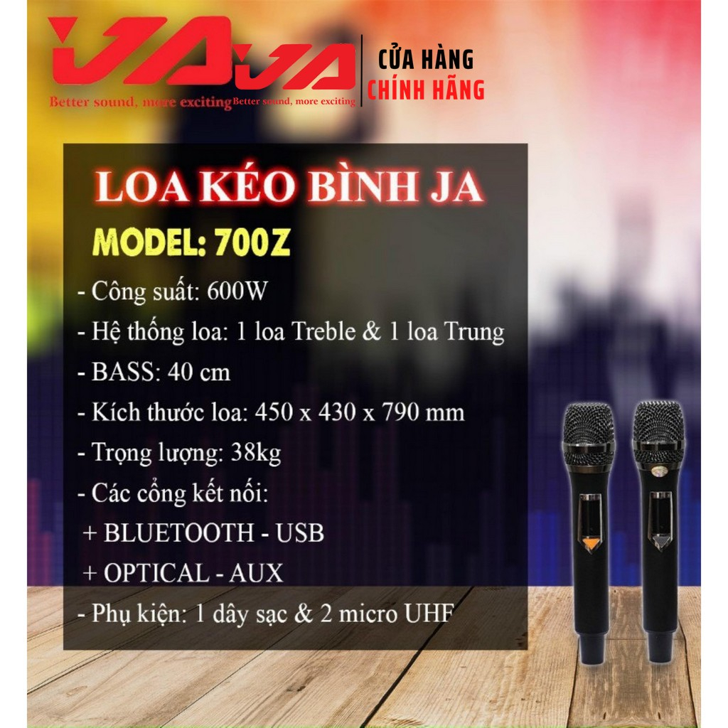 Loa Kéo Hát Karaoke Công Suất Lớn JA 700Z 600W Chính Hãng Tặng Kèm 2 Micro,Âm Thanh Ngoài Trời Sống Động-Ja Audio