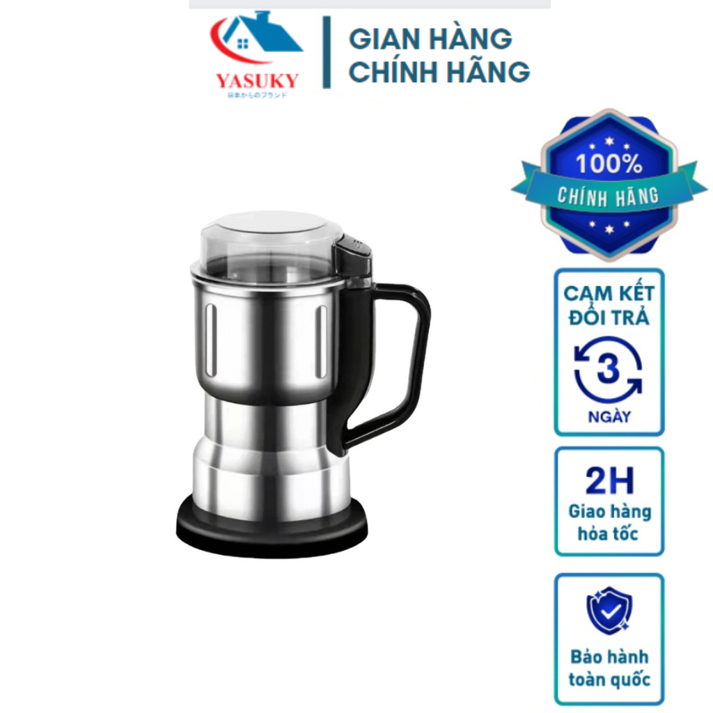 Máy xay đa năng Yasuky - Máy xay hạt khô, xay bột, gia vị cà phê công suất 300w 6 lưỡi dao cực bén hàng cao cấp Buggy