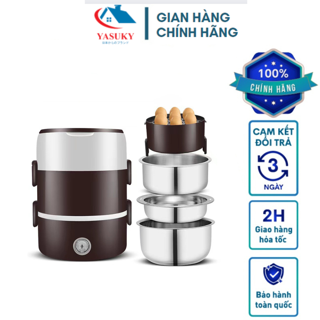 Hộp cơm cắm điện YASUKY - Hộp cơm văn phòng 3 tầng đa năng nấu chín, hâm nóng và giữ nhiệt Buggy Yasuky