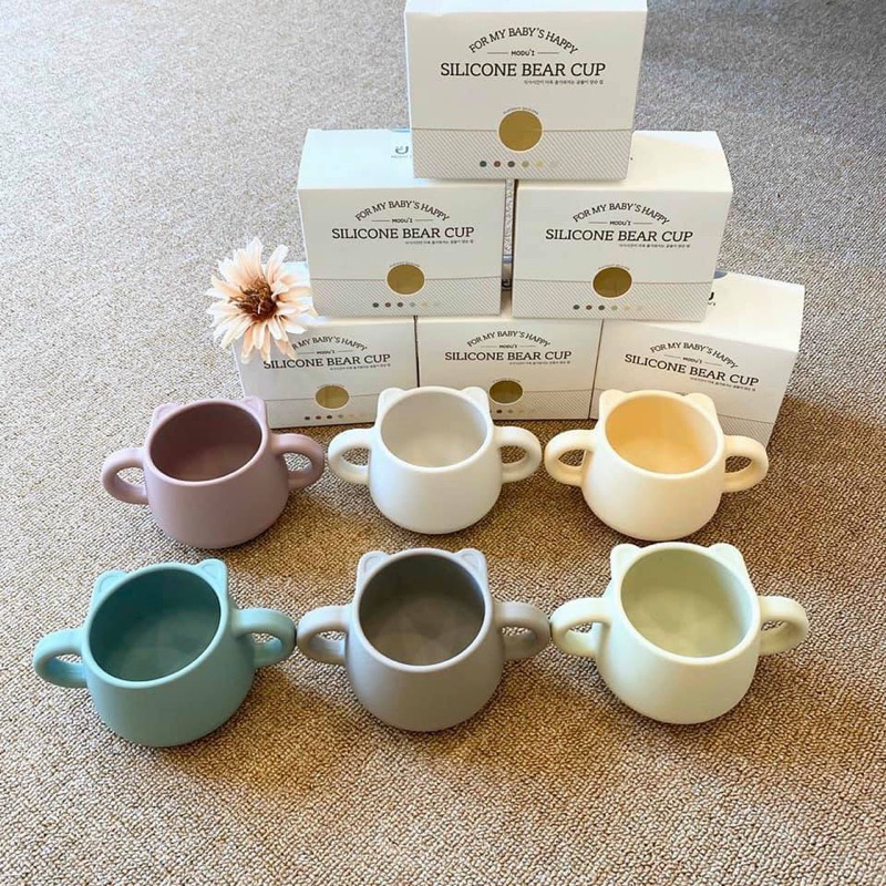 Cốc uống nước Silicon hình gấu cho bé Chính hãng Bluemama Hàn Quốc