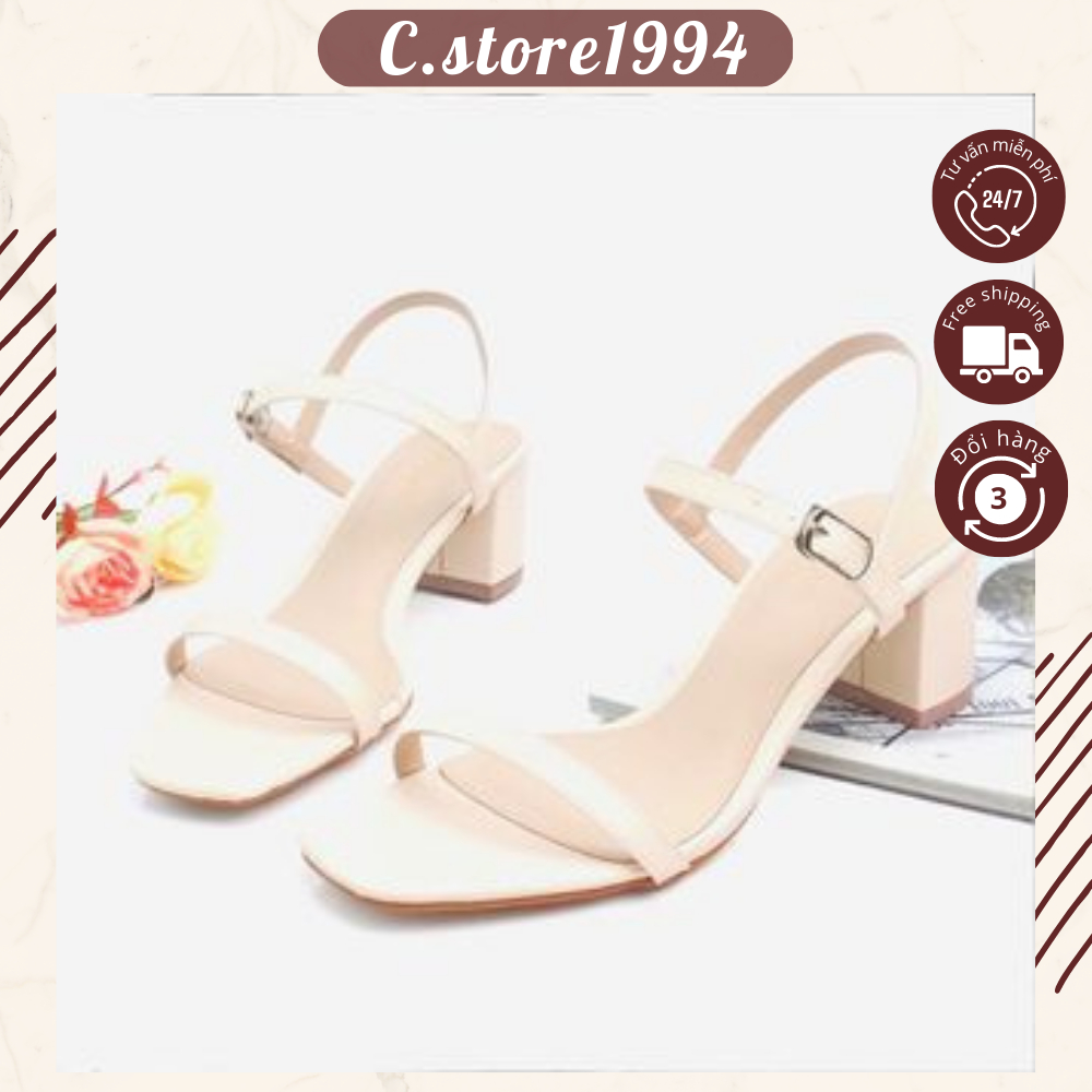 Giày Cao Gót Nữ Quai Ngang Mũi Hở - Giày Sandal Nữ Gót Cao 5p Da Mềm Êm Chân