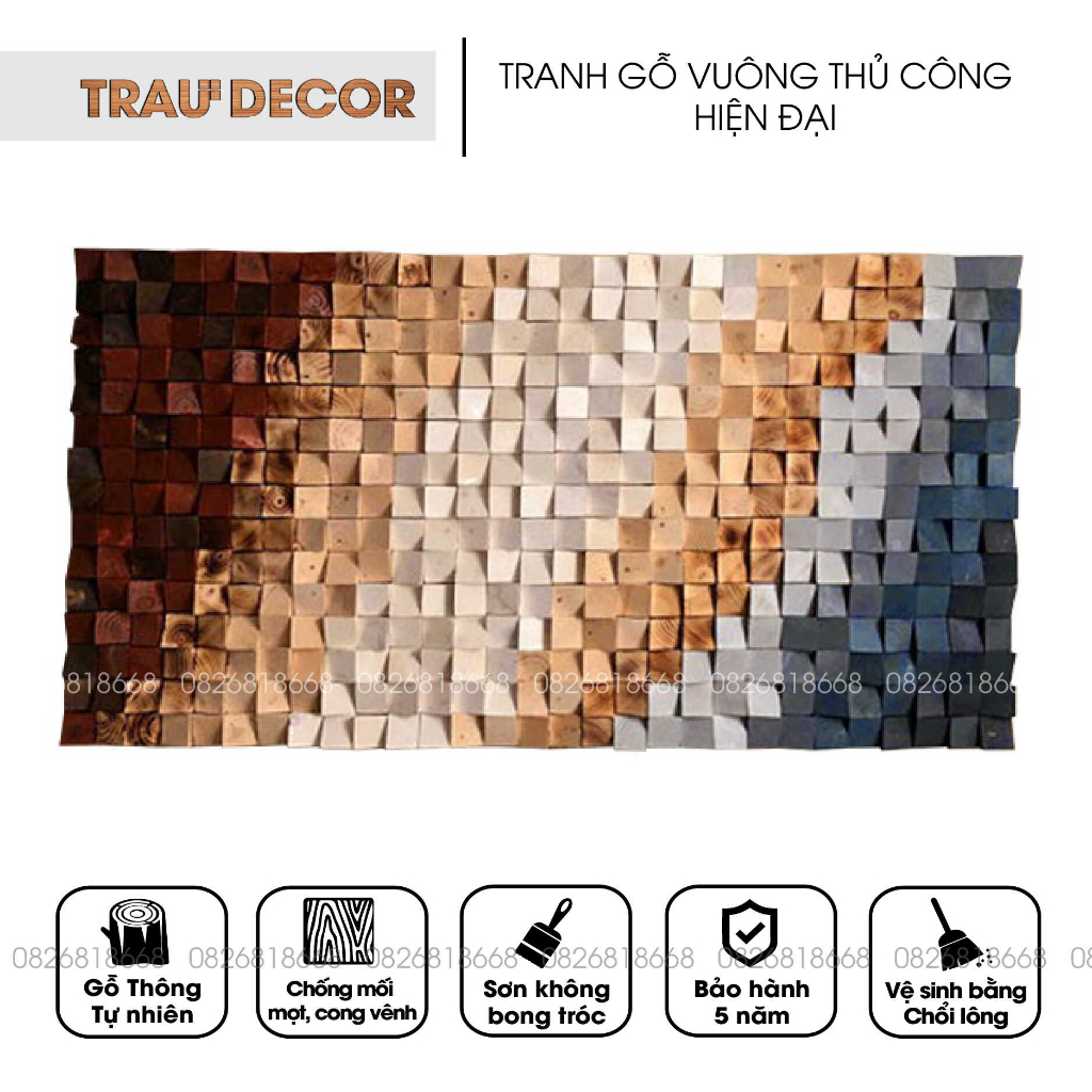 Tranh Gỗ vuông 3D thủ công Tone đa sắc cổ điển phong cách châu âu
