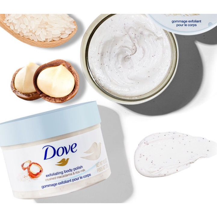 Tẩy Da Chết DOVE Body Scrub Mỹ, Đức Macca Lựu Dỏ Giúp Da Mịn Màng,Tẩy Tế Bào Chết DOVE chính hãng