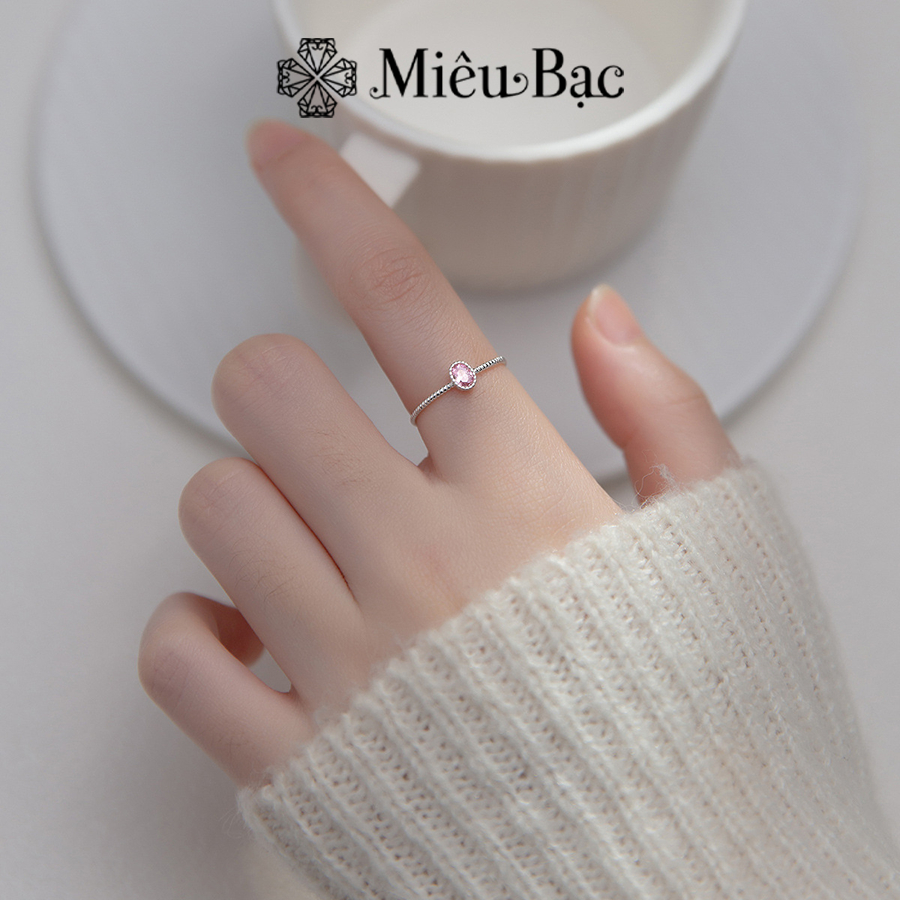 Nhẫn bạc nữ Miêu Bạc đá đơn màu đen, hồng basic chất liệu bạc 925 phụ kiện trang sức nữ MN08