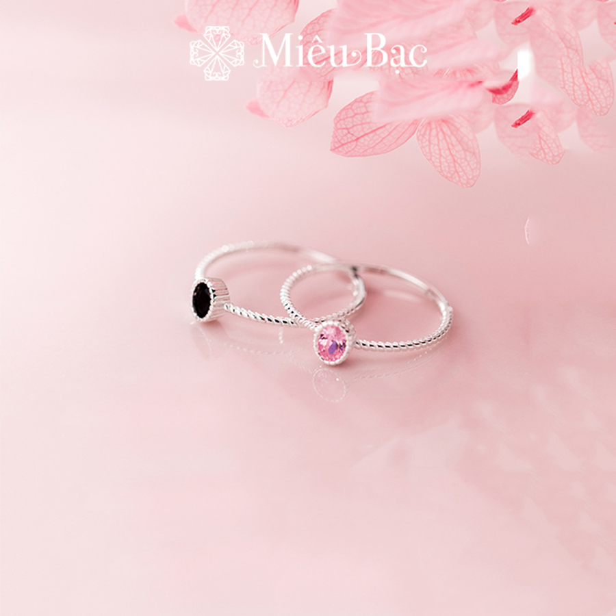 Nhẫn bạc nữ Miêu Bạc đá đơn màu đen, hồng basic chất liệu bạc 925 phụ kiện trang sức nữ MN08